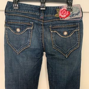 Blue Tattoo Jeans Flare Embroidered